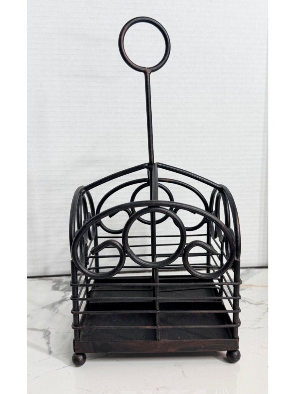 Black rod iron 4 compartment caddy holder, farmhouse, patio, barbeques